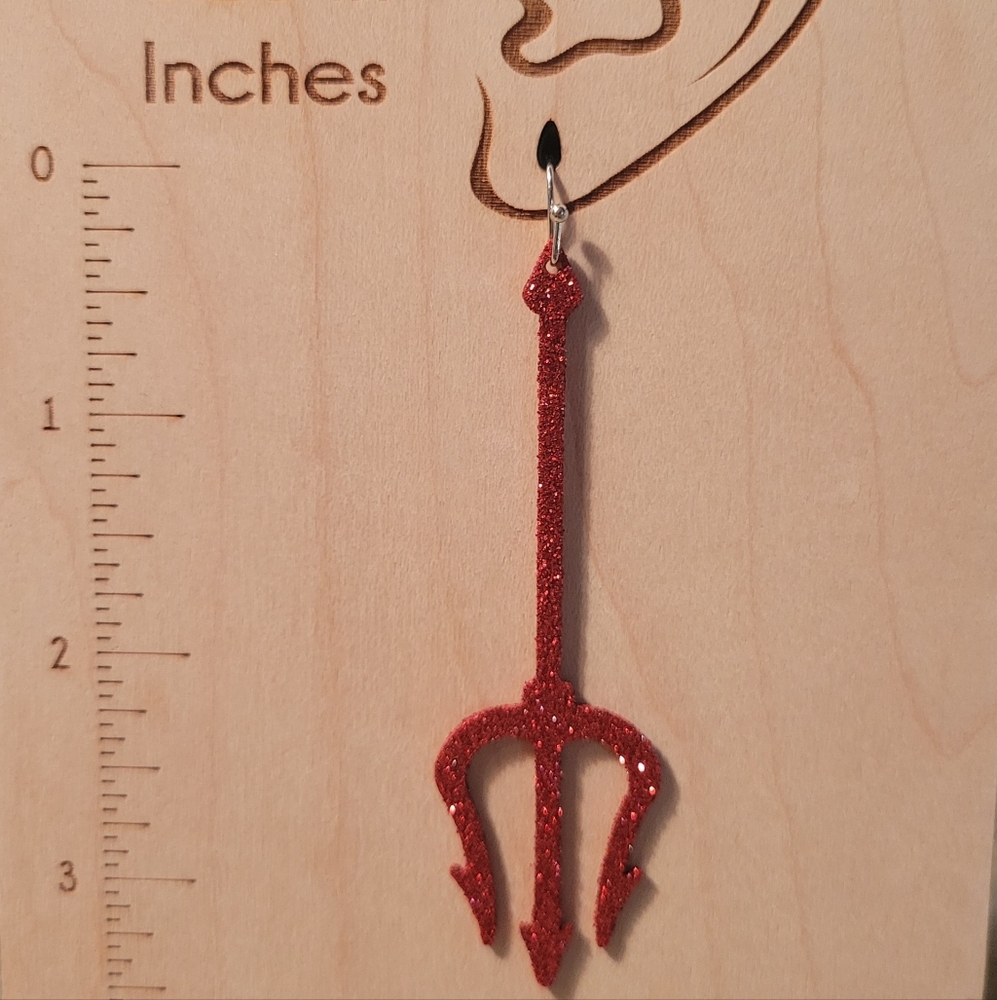 NEW Devilish Glitter Pitchfork Long Dangle Earrings, unisex - Picture 3 of 4